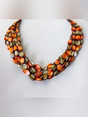 Vintage Hong Kong Dyed Shell Disc Multi-Strand Collar Necklace Organic Natural